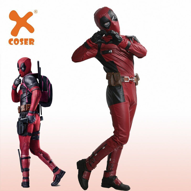 Xcoser Deadpool Costume A set Cosplay Costume PU Outfit with Latex Mask Halloween Christmas