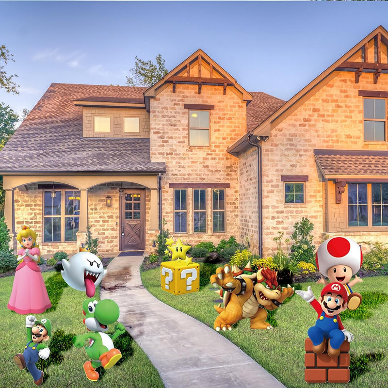 Xcoser Video Game Cartoon Mario Birthday Party Supplies 8Pcs Yard Signs（Pre-order，＞30 days）