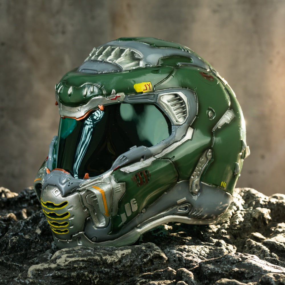 Xcoser DOOM Eternal Resin Helmet Replica – 1:1 Scale, Adult Cosplay, Wearable, Green, One Size