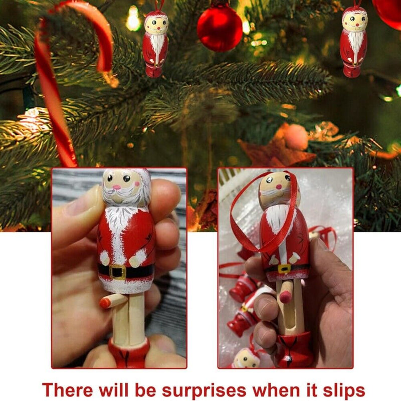 【New Arrival】Xcoser 2023 Funny Wood Santa Christmas Ornaments Xmas Tree Hanging Pendant Home Decors
