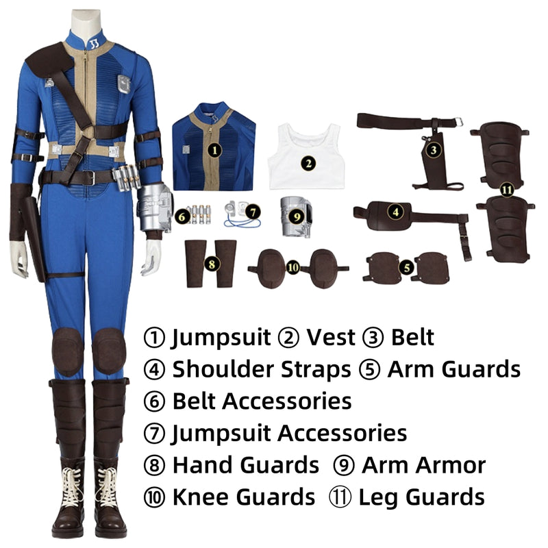 Xcoser Fallout Lucy Cosplay Costume Jumpsuit Bodysuit Belt Accessories Full Set