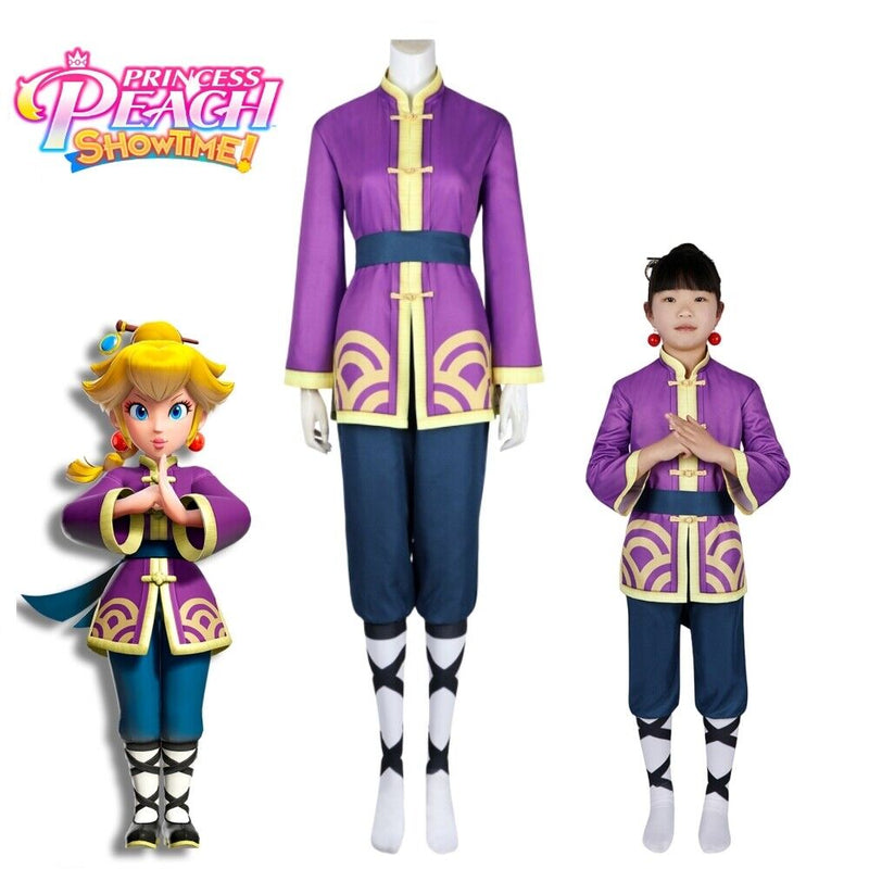 Xcoser Game Princess Peach Show Time Kong Fu Peach Cosplay Costume Adults/Kids Full Set