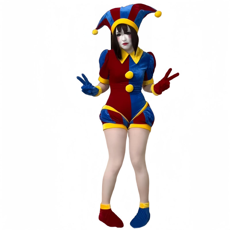 【30% off】Xcoser The Amazing Digital Circus Pomni Cosplay Costume Hat Glove Full Set Adult