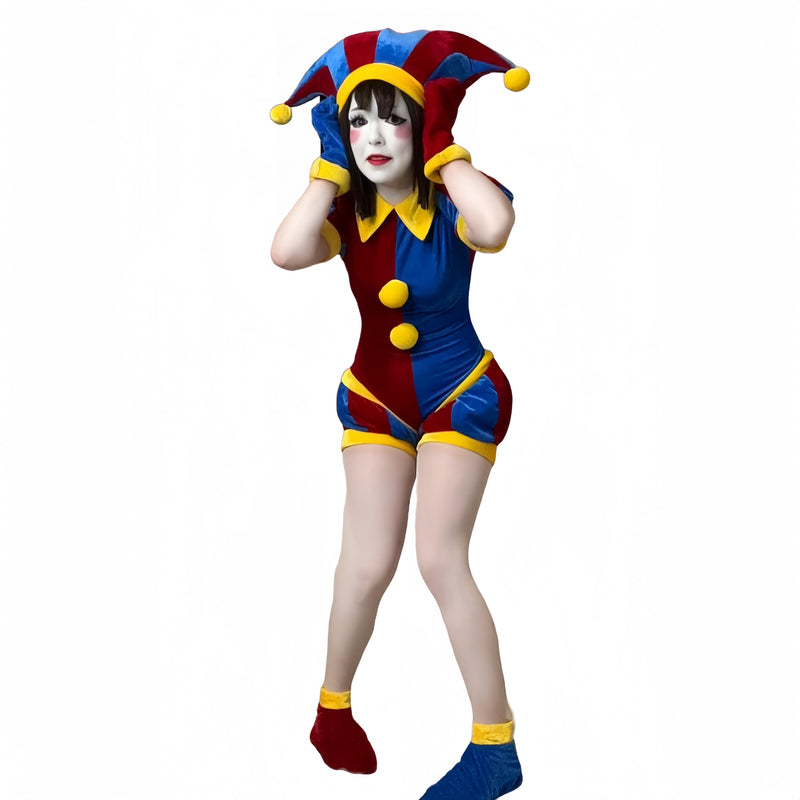 【30% off】Xcoser The Amazing Digital Circus Pomni Cosplay Costume Hat Glove Full Set Adult