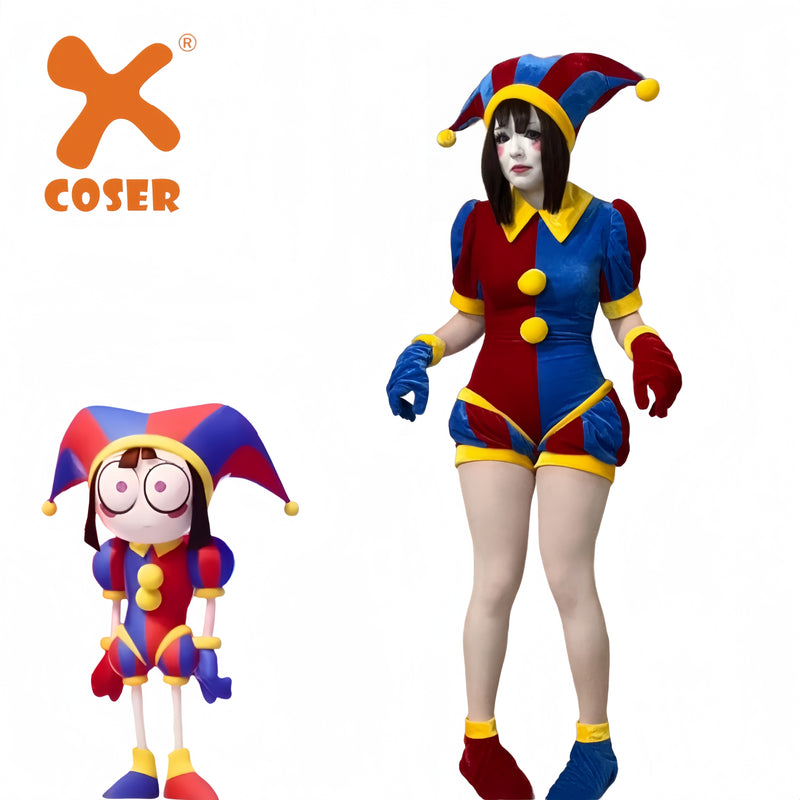 【New Arrival】Xcoser The Amazing Digital Circus Pomni Cosplay Costume Hat Glove Full Set Adult