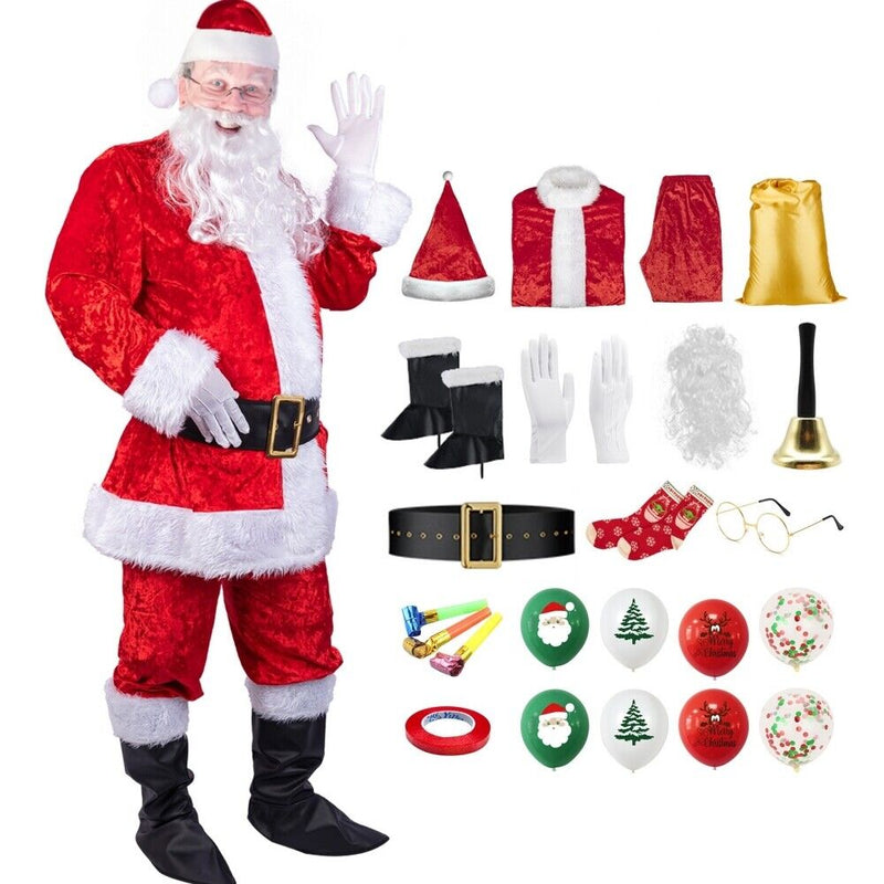 25pcs Set Santa Claus Cosplay Costume Adult Christmas Costume Santa Outfit Suit