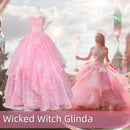 Xcoser Wicked Part One Glinda Cosplay Formal Dress with Crown Earings Role-Play Costume