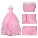 Xcoser Wicked Part One Glinda Cosplay Formal Dress with Crown Earings Role-Play Costume