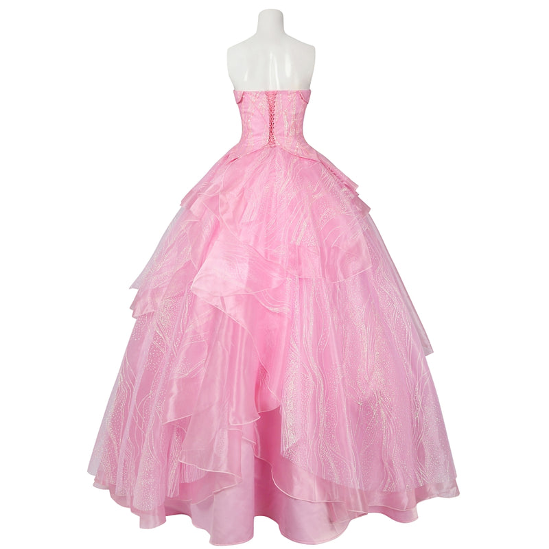 Xcoser Wicked Part One Glinda Cosplay Formal Dress with Crown Earings Role-Play Costume