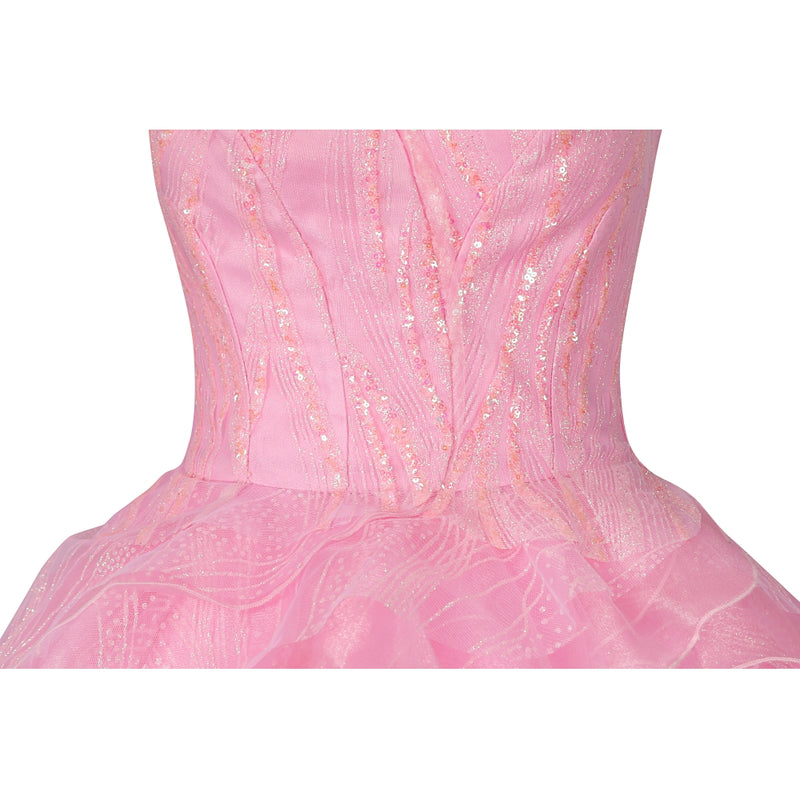 Xcoser Wicked Part One Glinda Cosplay Formal Dress with Crown Earings Role-Play Costume