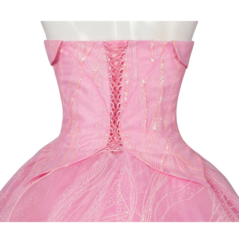 Xcoser Wicked Part One Glinda Cosplay Formal Dress with Crown Earings Role-Play Costume