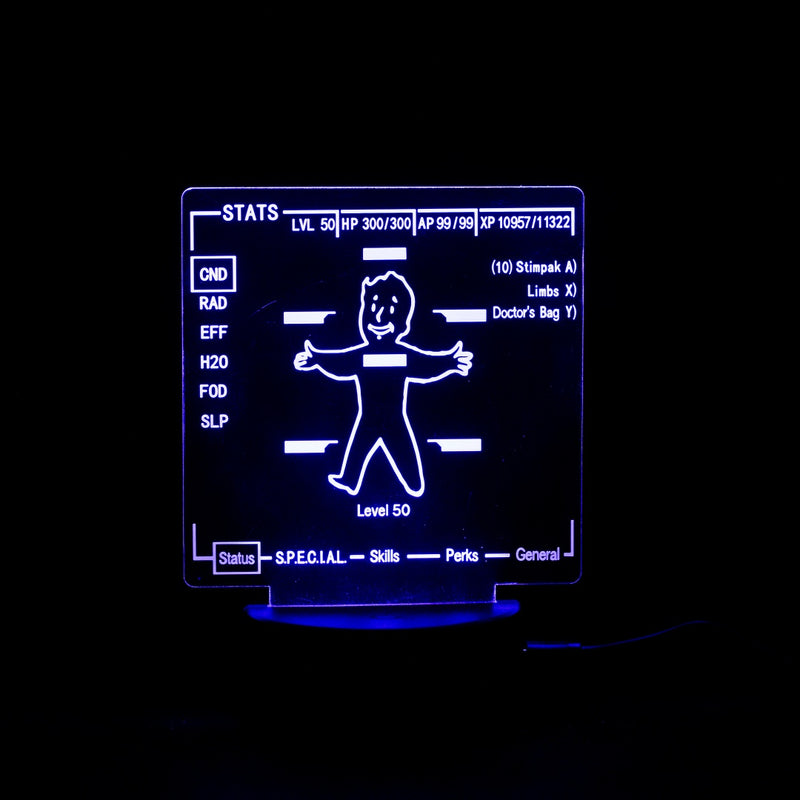 Fallout Pip-boy 3000 Stat Screen - LED Acrylic Light - Gaming Gift & C