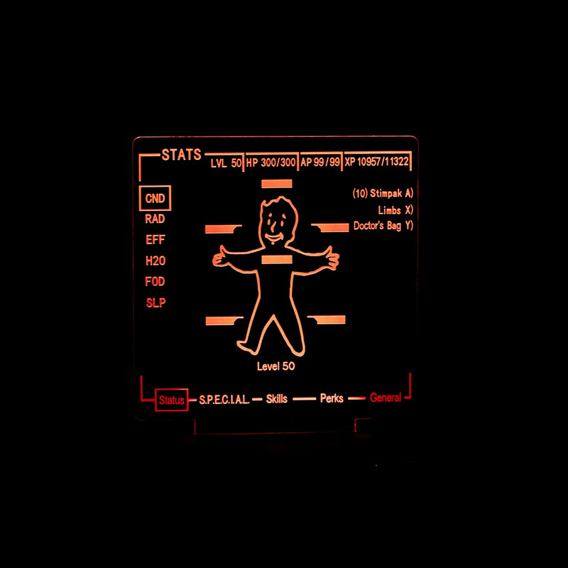 Fallout Pip-boy 3000 Stat Screen - LED Acrylic Light - Gaming Gift & C